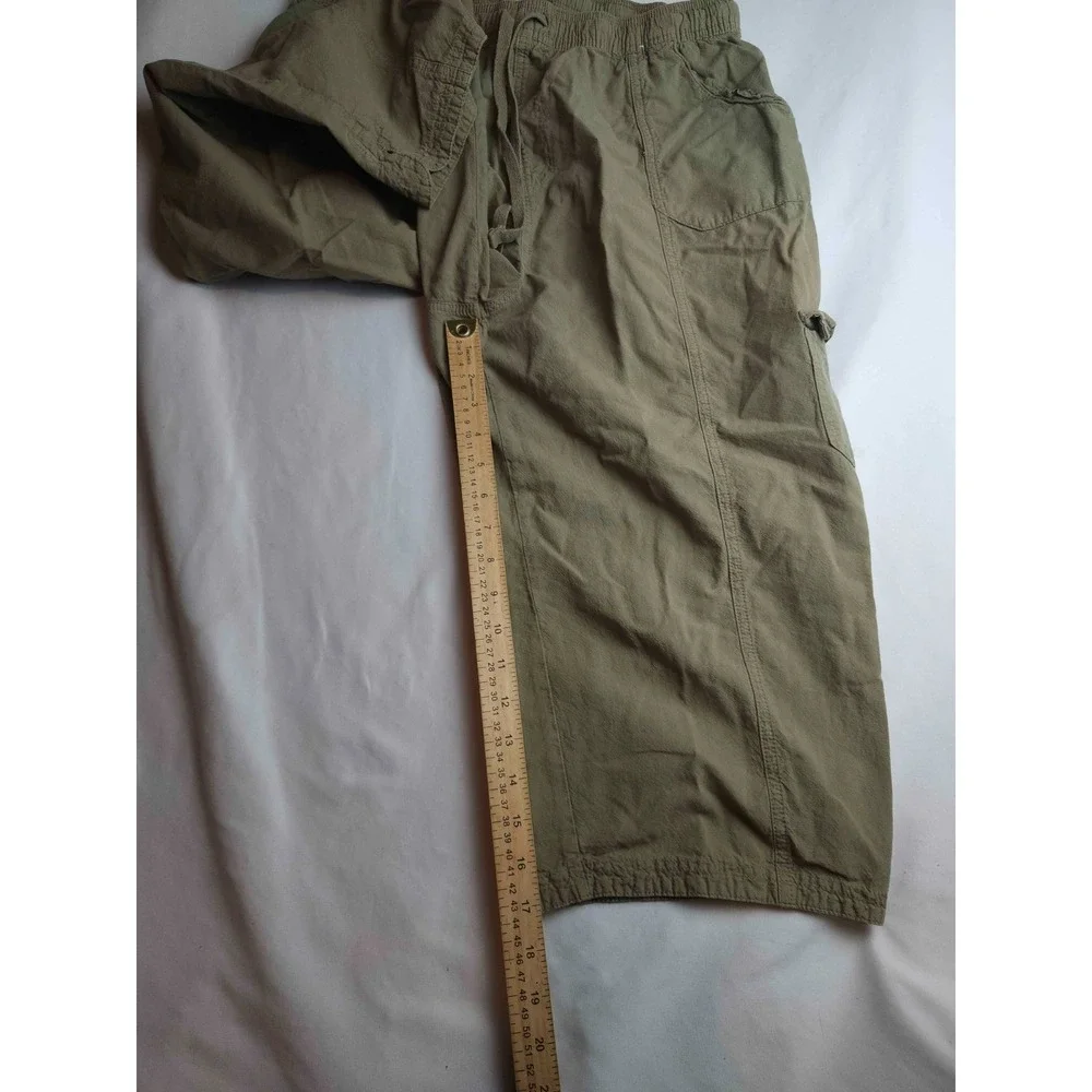 Karen Scott Cargo Utility Pants Womens XL Olive Green Cotton Drawstring Cropped